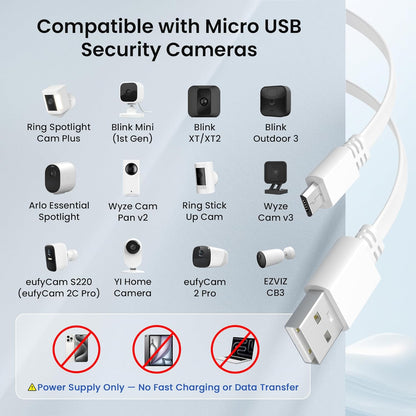 Micro USB Extension Cable 20FT 2Pack,Flat USB to Micro Long Charging Power Extender Cord Wire Replacement for Security Camera,Blink Mini/Xt2/Outdoor 3,Wyze Cam V4/Og,Eufy,Ring Spotlight Plus