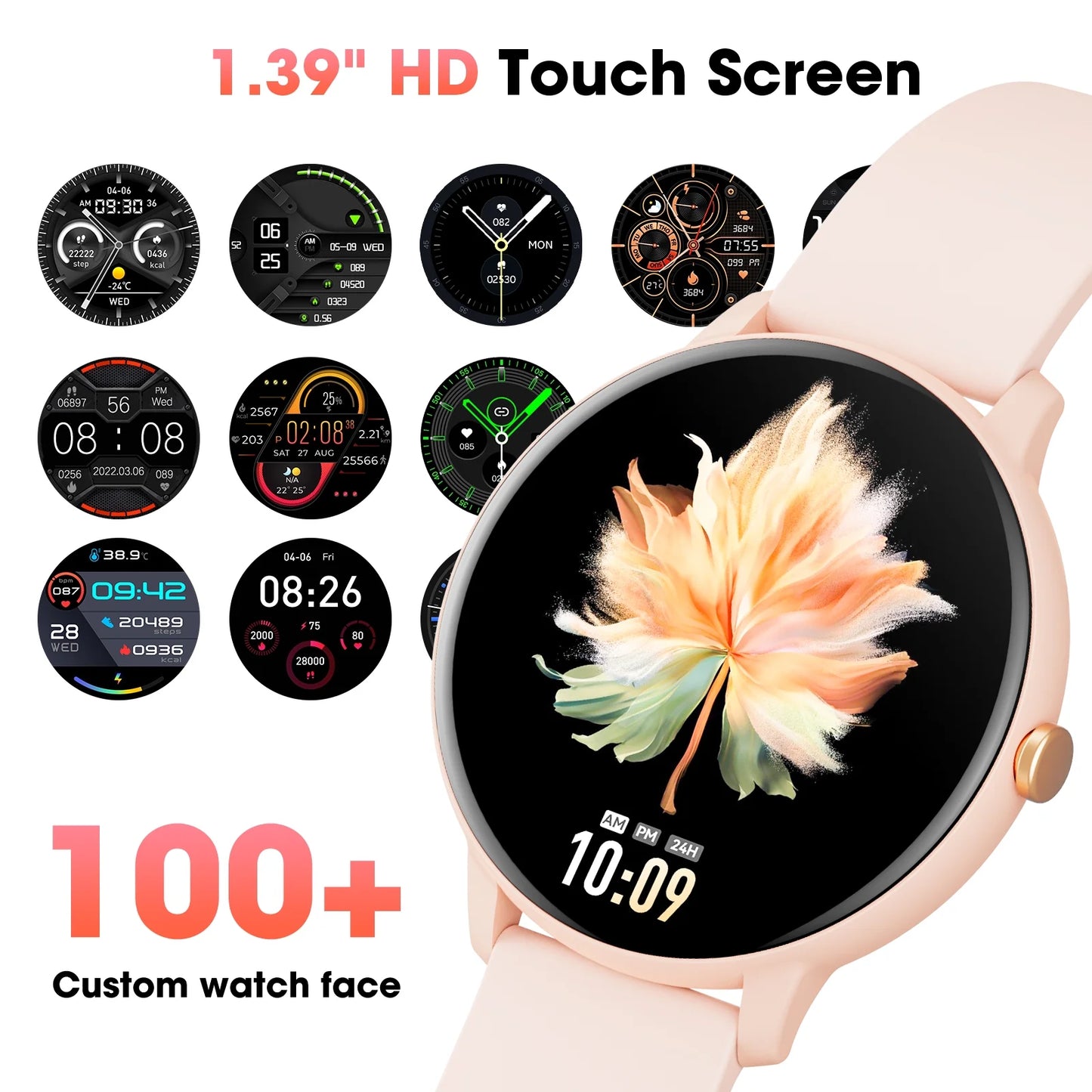 CARKIRA 1.39’ Women'S Smartwatch with Fitness Tracker, Answer/Call/100+ Sport Modes, Fitness Watch Fits for Android & Iphone Devices (Pink)
