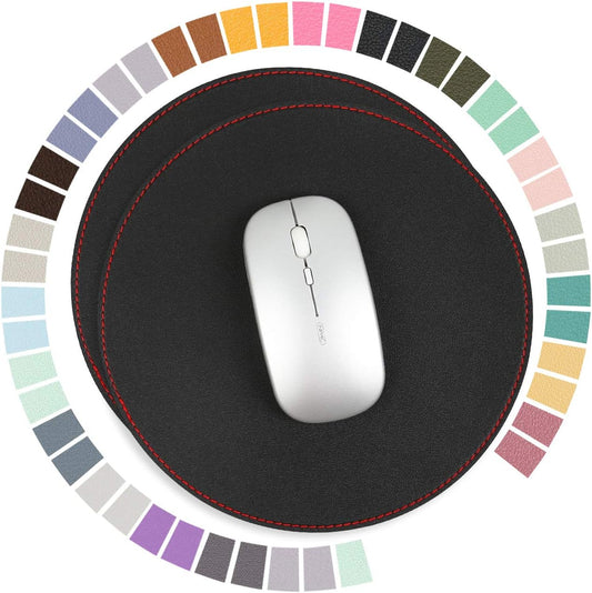 2 Pack Mouse Pads, Ultra Thin Waterproof PVC Leather Mouse Pad,Stitched Edges,Works for Computers, Laptop,All Types of Mouse Pad, Office/Home(8.66'',2 Pack, Black)