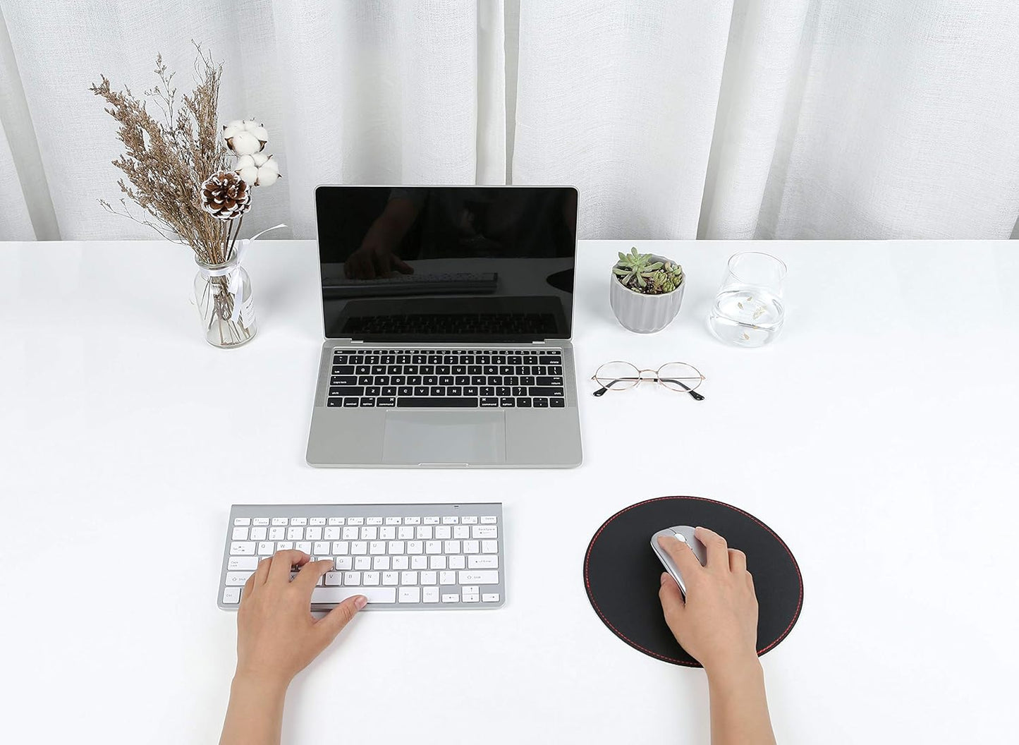 2 Pack Mouse Pads, Ultra Thin Waterproof PVC Leather Mouse Pad,Stitched Edges,Works for Computers, Laptop,All Types of Mouse Pad, Office/Home(8.66'',2 Pack, Black)