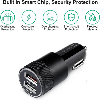 Fast Car Charger, Quick Charging 5.4A/30W Phone USB Adapter Rapid Plug 2 Port Cigarette Lighter Auto Charger Flush Compatible Samsung, Tablet, Iphone, Ipad, LG, Automobile