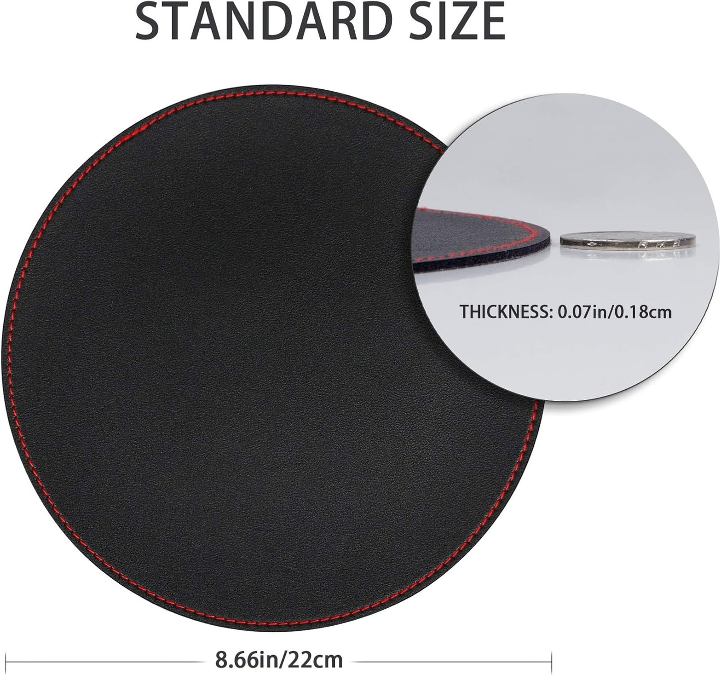 2 Pack Mouse Pads, Ultra Thin Waterproof PVC Leather Mouse Pad,Stitched Edges,Works for Computers, Laptop,All Types of Mouse Pad, Office/Home(8.66'',2 Pack, Black)